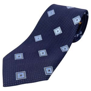 Charvet Silk Necktie‎ Mens Blue Geometric Squares Pattern Formal Business